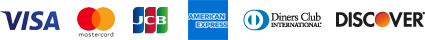 VISA、MasterCard、JCB、American Express、Diners、Discover